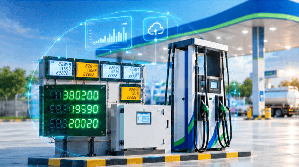 Cột bơm và thiết bị đo tại trạm xăng dầu